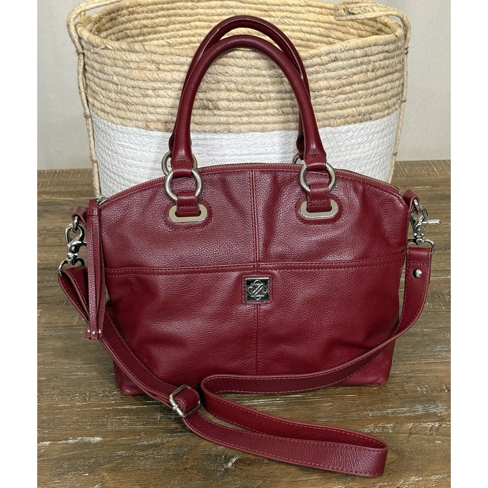 PIAZZA Genuine Leather Handbag Red Pebbled w/Crossbody Detachable Strap